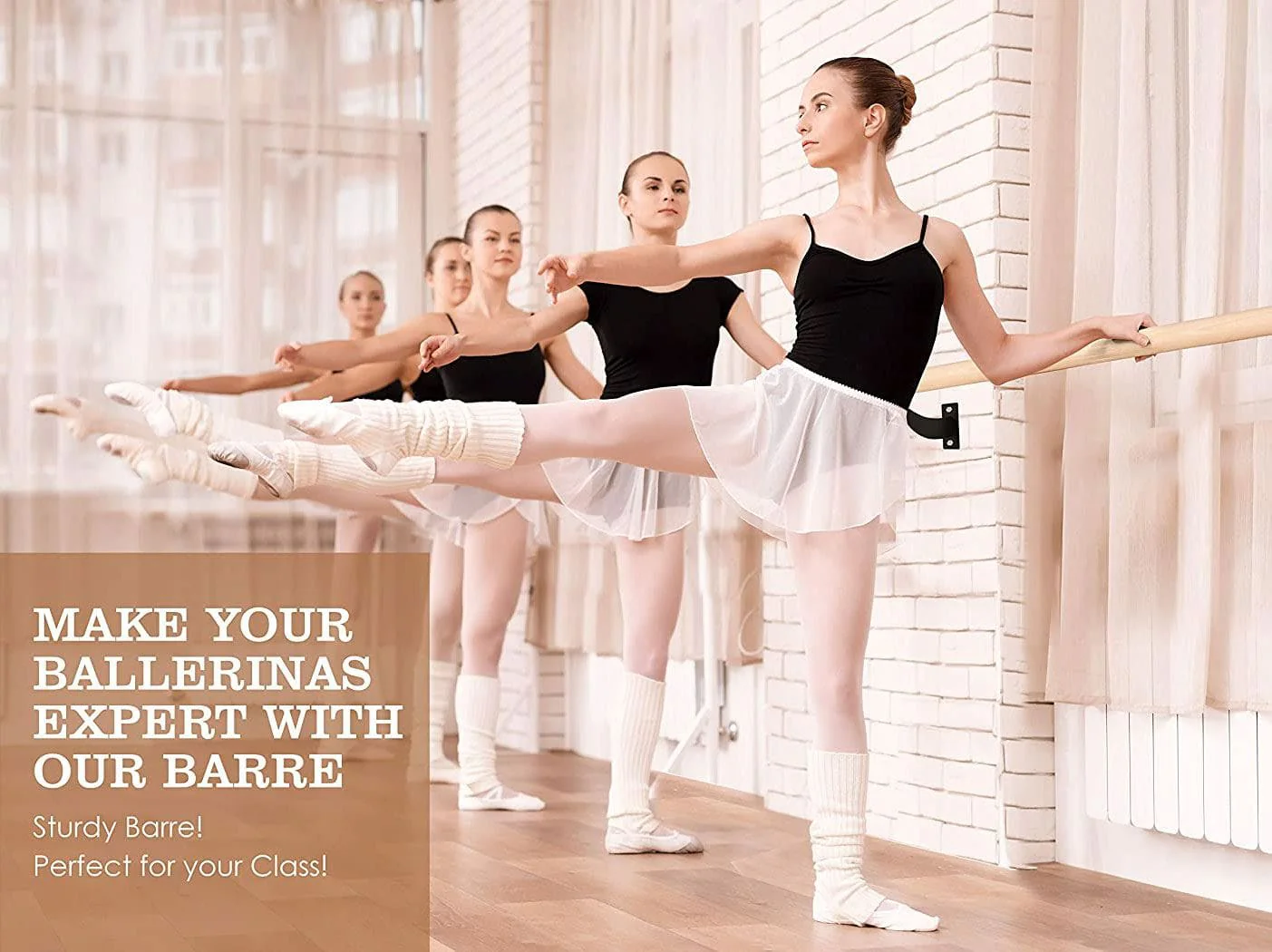 MEMAX Wall Mounted Ballet Barre – 150cm Beech Wood Dance Bar - Image 3